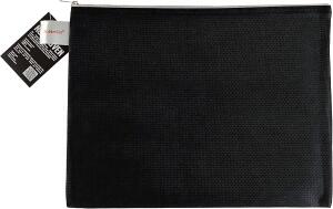 Reissverschlussbeutel A4, non-woven-PP, opak schwarz, Zipper hellgrau