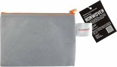 FSY Reissverschlussbeutel A6, non-woven-PP, opak hellgrau, Zipper orange, 1 Stück
