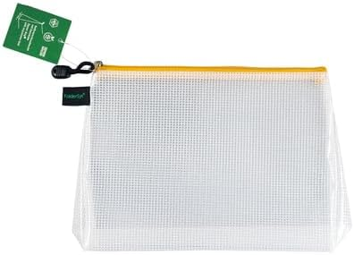 FSY PVC-freier Reißverschluss.-Beutel, Dehnfalte, A5, farblos trans./gelb, 1 Stück