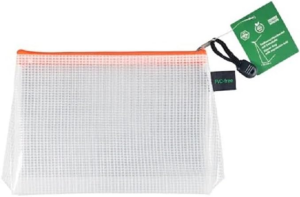 FSY PVC-freier Reißverschluss.-Beutel, Dehnfalte, A6, farblos trans./orange, 1 Stück