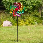 Kinetic Art Metal Wind Spinner: Rainbow Flower Duett