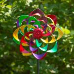 Kinetic Art Metal Wind Spinner: Rainbow Flower Duett