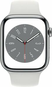 Watch S8 Edelstahl Cellular, silber, 45 mm, Sportarmband weiß, Sicherheitsfeatures wie Sturzerkennung Notruf SOS, Unfallerkennung, EKG Bezahl App, Trainings App