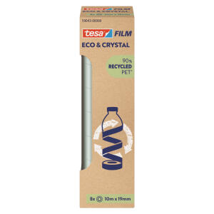tesafilm eco & crystal 10:19, stark klebend, reißfest, Packung mit 8 Rollen, transparent