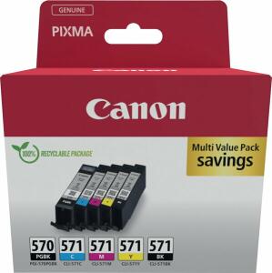 Multipack Tintenpatrone PGI-570/CLI571, für Canon Drucker, 1 x 15 ml, 4 x 7 ml, PGBK/BK/C/M/Y