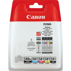 Multipack Tintenpatrone PGI-580 / CLI581, für Canon Drucker, 1 x 11,2 ml, 4 x 5,6 ml, BK/C/M/Y