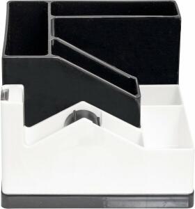 Schreibtisch-Organizer POSEIDON, schwarz/weiß, 5 Fächer, mit Klebebandabroller, 360° drehbar