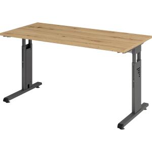 Schreibtisch OS614, 1400 x 670 x 650-850 mm, C-Fuß, höhenverstellbar, Asteiche/graphit