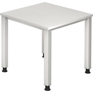 Schreibtisch QS08, 800 x 800 x 680-835 mm, 4-Fuß, höhenverstellbar, weiß/silber