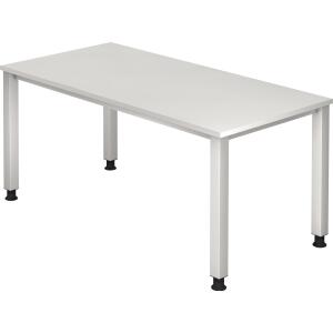 Schreibtisch QS16, 1600 x 800 x 680-835 mm, 4-Fuß, höhenverstellbar, weiß/silber