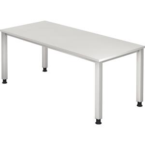 Schreibtisch QS19, 1800 x 800 x 680-835 mm, 4-Fuß, höhenverstellbar, weiß/silber