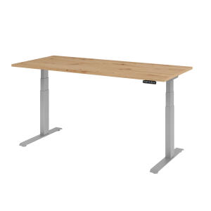 Sitz-Steh-Schreibtisch XDBK19, 1800 x 800 x 640-1290 mm, C-Fuß, elektrisch höhenverstellbar, Asteiche/silber