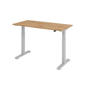 Sitz-Steh-Schreibtisch XMST614, 1400 x 670 x 710-1200 mm, T-Fuß, elektrisch höhenverstellbar, weiß/silber