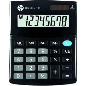 Tischrechner HP OfficeCalc 108, Lite Series, 8-stelliges Display gekippt, Solar mit Stützbatterie, schwarz