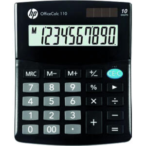 Tischrechner HP OfficeCalc 110, Lite Series, 10-stelliges Display gekippt, Solar mit Stützbatterie, schwarz