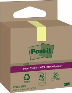 Recycling Notes Post-it Super Sticky, 47,6 x47,6 mm, 1 Pack = 3 Blöcke, gelb