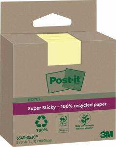 Recycling Notes Post-it Super Sticky, 76 x 76 mm, 1 Pack = 3 Blöcke, gelb