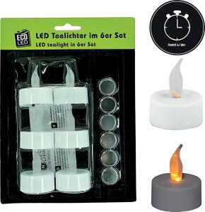 LED Teelichter 6er Set, inkl. 6 St. Batt CR2032, Timer 6/18H warmweiß