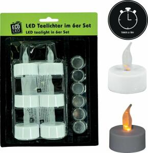 LED Teelichter 6er Set, inkl. 6 St. Batterie CR2032, Timer 6/18H, warmweiß