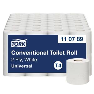 Tork Kleinrollen Toilettenpapier Universal, T4, 2-lagig, 8 Rollen á 250 Blatt, geprägt, weiß