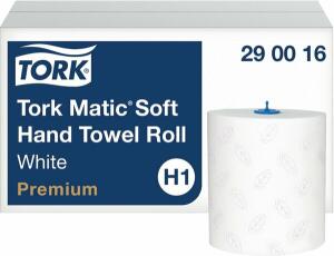 Tork Matic® Soft Papierhandtücher H1, Premium, hohe Saugfähigkeit, 6 Rollen à 100 m, weiß mit blauem Blätterdesign