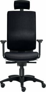 Bürodrehstuhl Cube L, Kopfstütze, bis 120 kg, mit Armlehnen, DIN-Komfort-Sitz, Teppichbodenrollen, schwarz
