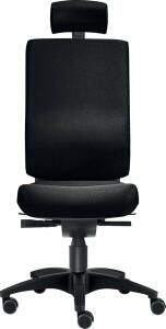 Bürodrehstuhl Cube L, Kopfstütze, bis 120 kg, ohne Armlehnen, Bandscheiben-Sitz, Teppichbodenrollen, schwarz