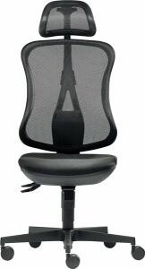 Bürodrehstuhl Ergo Mesh, bis 100 kg, ohne Armlehnen, Bandscheiben-Sitz, Hartbodenrollen, schwarz
