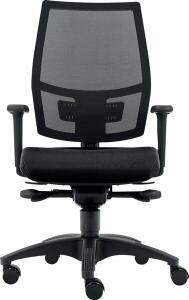 Bürodrehstuhl Ergo Mesh, bis 100 kg, mit 2D-Armlehnen, Bandscheiben-Sitz, Teppichbodenrollen, schwarz