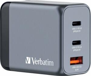 Ladeadapter, universal, GNC-65, GaN, 65W, grau, 1x USB-A QC, 2x USB-C PD, Retail