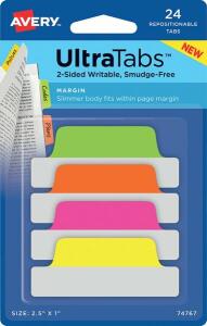 Haftstreifen UltraTabs Neon 63,5 x 25 mm, 1 Pack = 24 Haftstreifen, Lasche Neon: grün, pink, orange, gelb