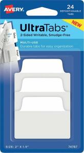 Haftstreifen UltraTabs Weiß 50,8 x 38 mm, 1 Pack = 24 Haftstreifen, Lasche weiß