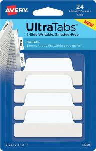 Haftstreifen UltraTabs Weiß 63,5 x 25 mm, 1 Pack = 24 Haftstreifen, Lasche weiß