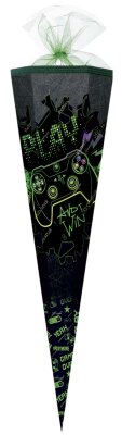 Nestler Schultüte 85cm 6-eckig Tüllverschluss mit Textilborte "Play & Win"