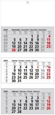 2025 ADINA Dreimonatskalender 70x33cm mit Tagesanzeiger in Blockform