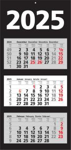 2025 ADINA Dreimonatskalender schwarz 70x33cm mit Tagesanzeiger in Blockform