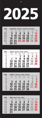 2025 ADINA Viermonatskalender schwarz 92x33cm mit Tagesanzeiger in Blockform
