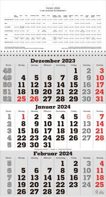 2025+2026 ADINA Dreimonatskalender 2 Jahre 54,5x30cm mit Tagesanzeiger