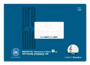 Staufen Premio Notenheft A5 quer LinNH 90g/qm blau 6 Notensys + Hilfslin.