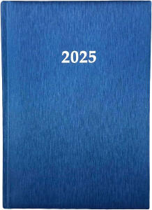2025 ADINA Buchkalender A4 blau-metallic 1 Tag auf 1 Seite auch sonntags Balacron-Einband dickes 80g Papier