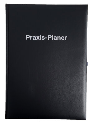 2025 ADINA Praxis-Planer A4 1 Tag auf 1 Seite  schwarz mit Silberprägung auf Vorderdeckel 7-20 Uhr in 15 Min Teilung