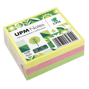 UPM Notes Haftnotizen Brillantmix gelb/pink/grün 75x75mm 3x 100 Blatt