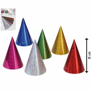 Party-Hüte mit Hologrammeffekt 6 Farben 15cm 6 Stück