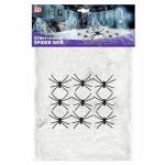 WIDMANN Dehnbares Spinnennetz mit 9 Spinnen 200g weiß