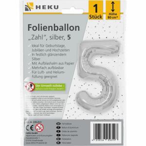 Folienballon Zahl 5 silber 80cm