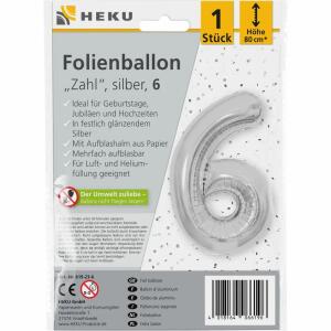 Folienballon Zahl 6 silber 80cm