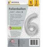 Folienballon Zahl 6 silber 80cm