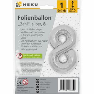 Folienballon Zahl 8 silber 80cm