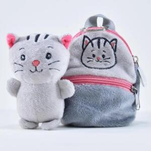 Plüschtier im Plüsch-Rucksack Friends2Go Katze Polyester grau 12,5x8x5,5cm