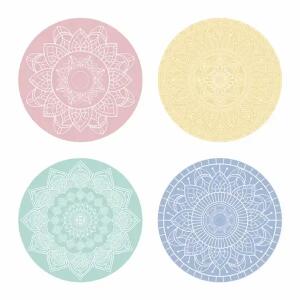 Platzdecke Mandala rund rosa, gelb, grün, blau 38cmx0,4mm 4fach sortiert